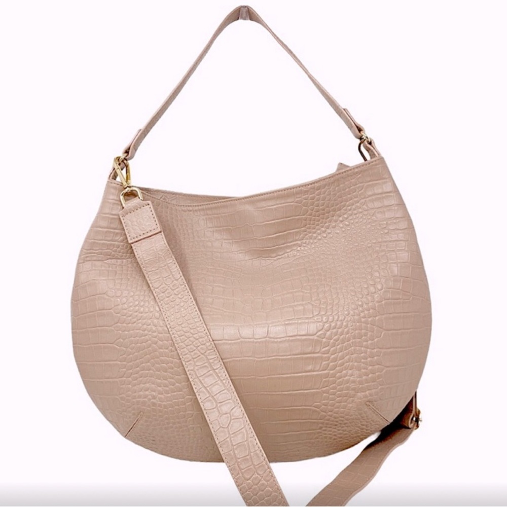 VALENTINA Italian Leather Croc Embossed Shoulder Bag